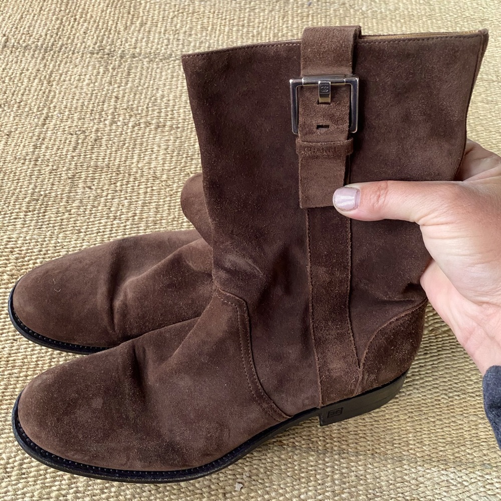 Chanel suede brown biker boots 39.5